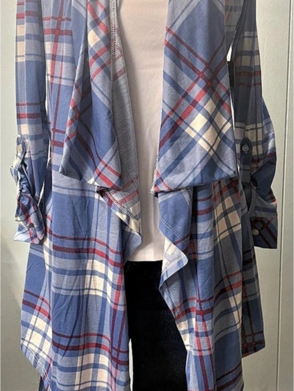 New York Laundry Plaid Draped Cape in Blue & Red